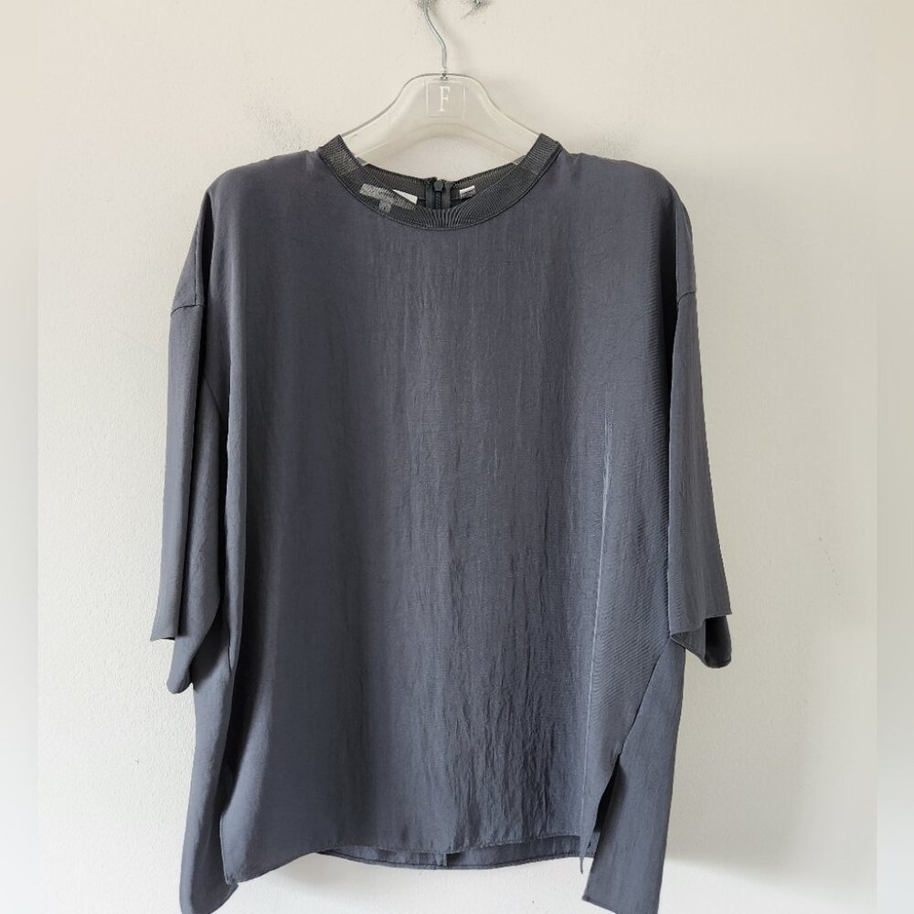 VINCE | Teal Green Top short Sleeve Mesh Collar Sz SMALL